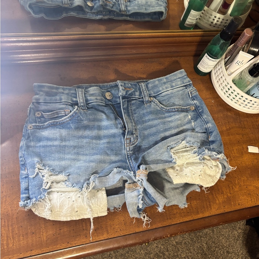 American Eagle Outfitters Light Blue Distressed Jean Shorts